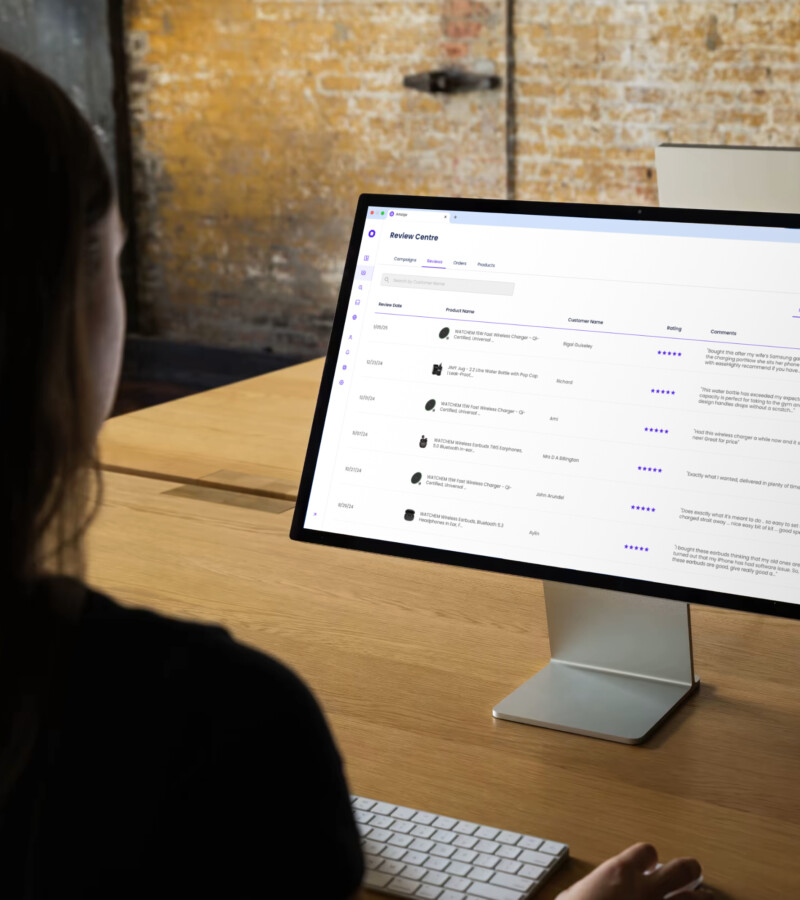 User accessing Amzigo dashboard on a computer